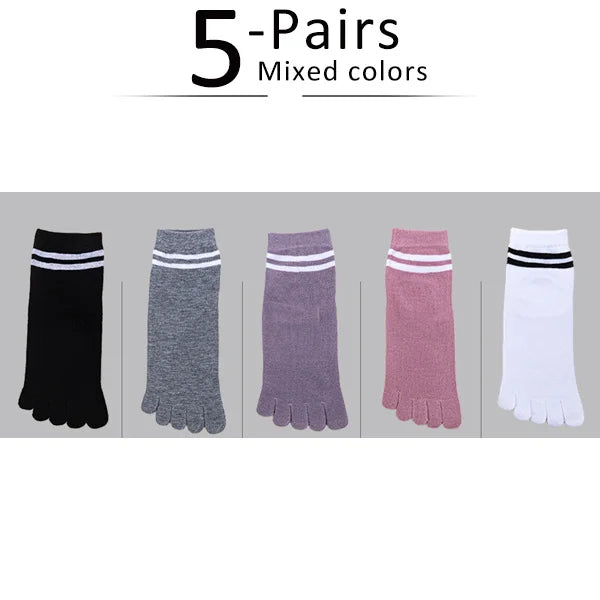 5 Pairs Spring Ankle Toes Socks Woman Girl Cotton Striped Solid Breathable Soft Elastic Invisible Socks 5 Finger Socks Harajuku