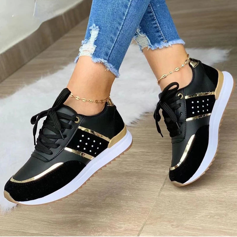 New Women Sneakers Platform Shoes Leather Patchwork Casual Sport Shoes Ladies Outdoor Running