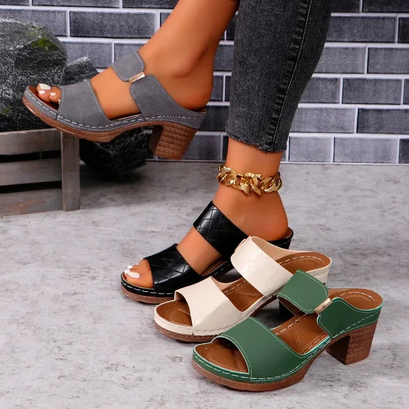 Women Summer Lightweight Hollow Sandals High Heels New Dress Chunky Open Toe Slippers Female 2024 Casual Slingback Slides Shoes