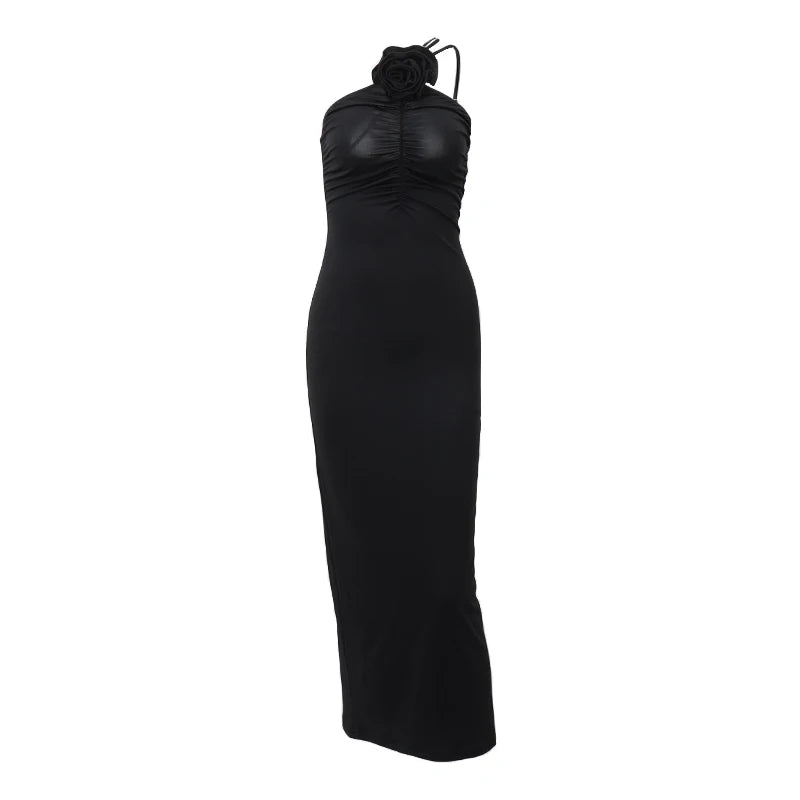 Elegant Women Solid Sleeveless Slim Dress Aesthetic Oblique Strap Backless Prom Dresses Fashion Evening Party Clothing