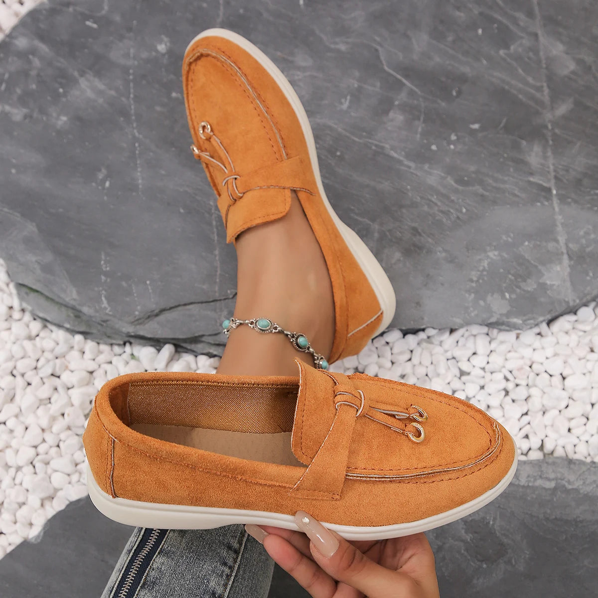 New Lefu Shoes Women's Soft Leather Retro Lazy Man Step on Thick Sole Flat Bottom Comfortable Single Shoes