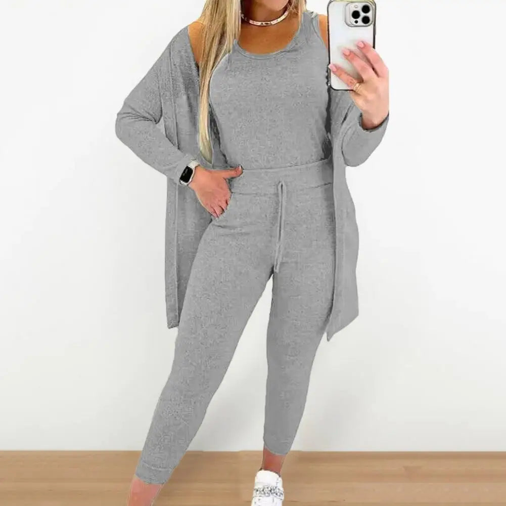 New Autumn Winter Women's Elastic Pajamas Sports Set Crop Top+Long Pants+Coat Woman 3 Pieces Suit Soft Homewear Pyjamas S-3XL