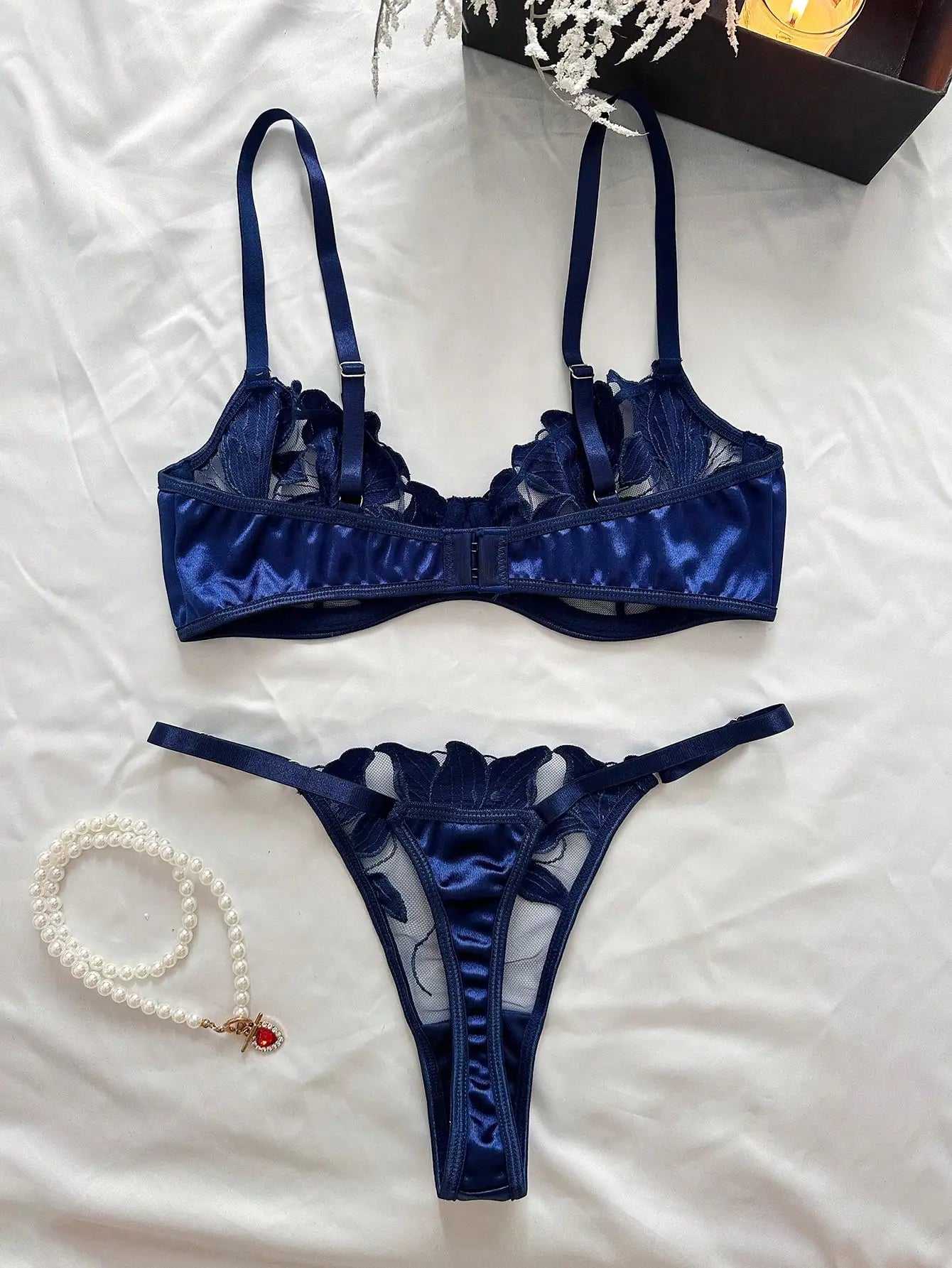Floral Embroidery Sexy Lingerie Set Women Thin Transparent Bralette Lace Push Up Bra Panty 2-piece Sensual Lingerie Woman