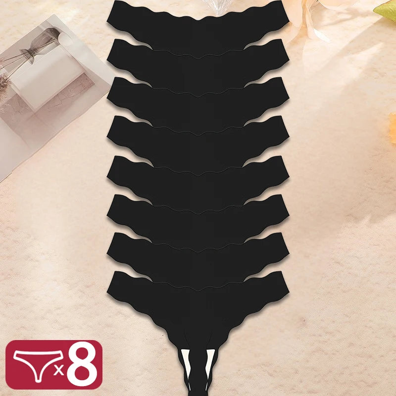 8 Pieces Sexy Lingerie Women Seamless Briefs Ice Silk G-string Female Underpants for Women Elasticity Thongs Secret G-string
