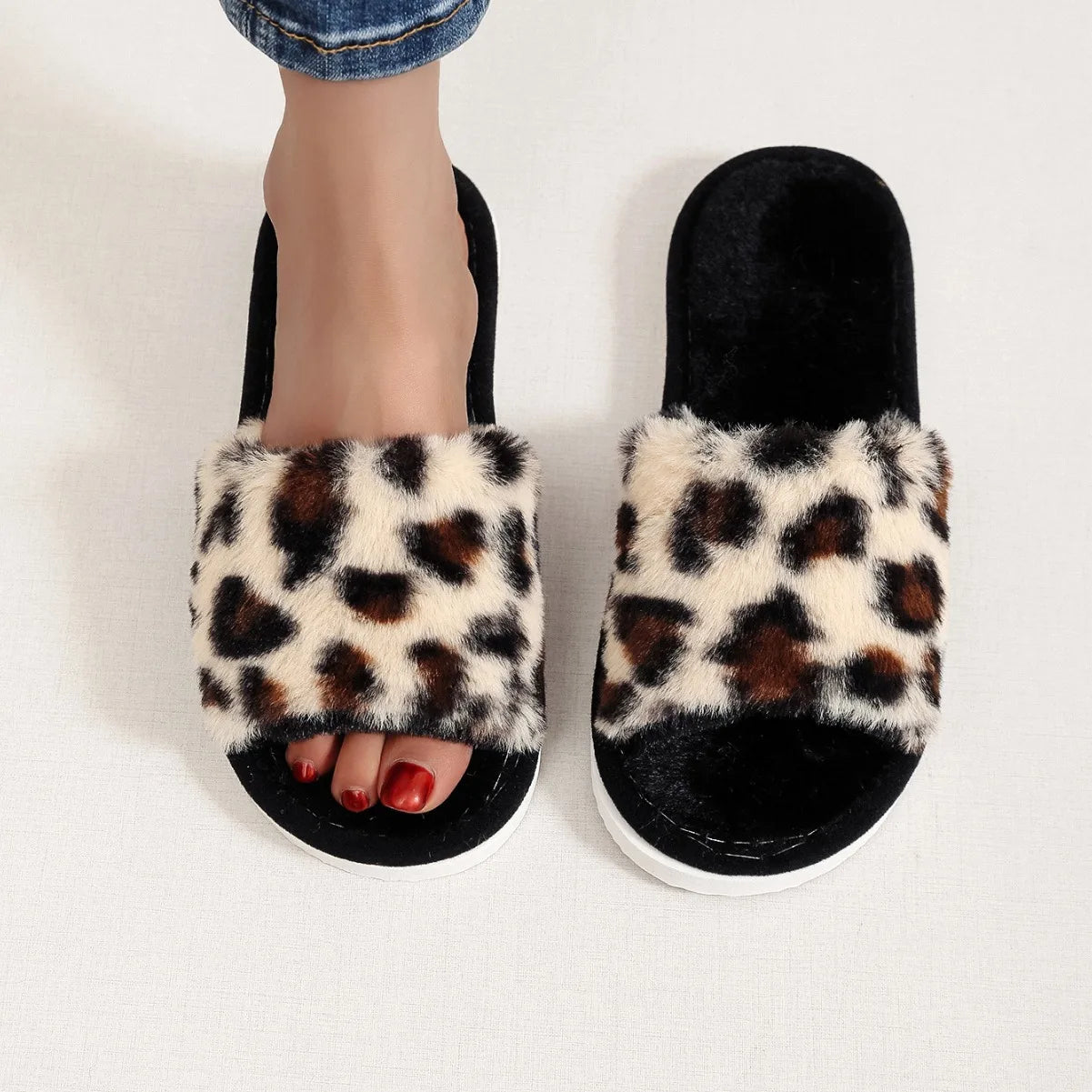 Sexy Leopard Soft Sole Floor Shoes Home Non-slip Warm Lightweight Slipper