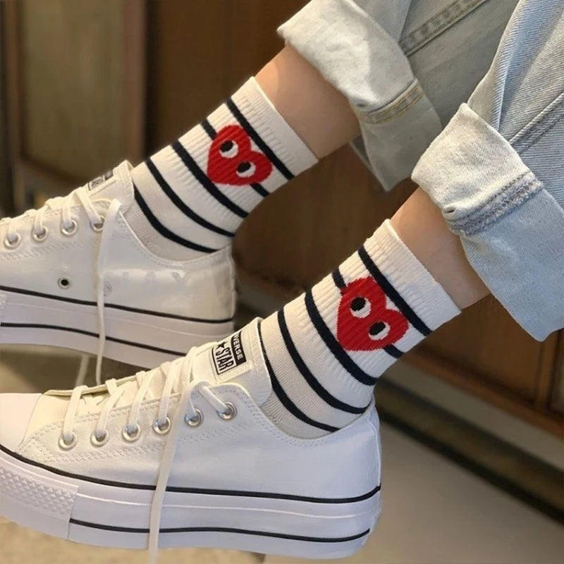 black and white striped polka dot solid color love tide socks sports ins style trend casual socks