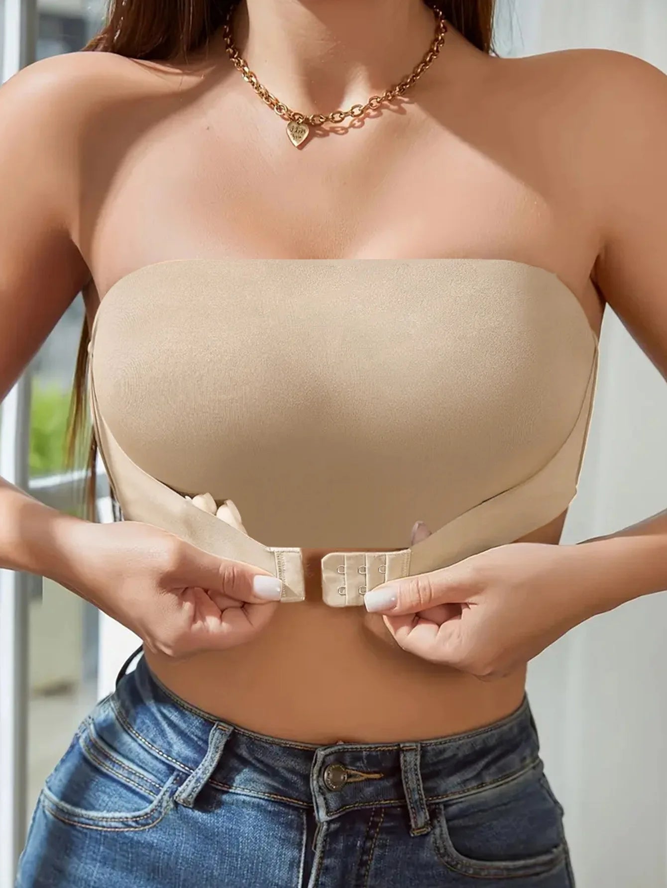 Women's bralette with front button, wireless, invisible anti-exposure.