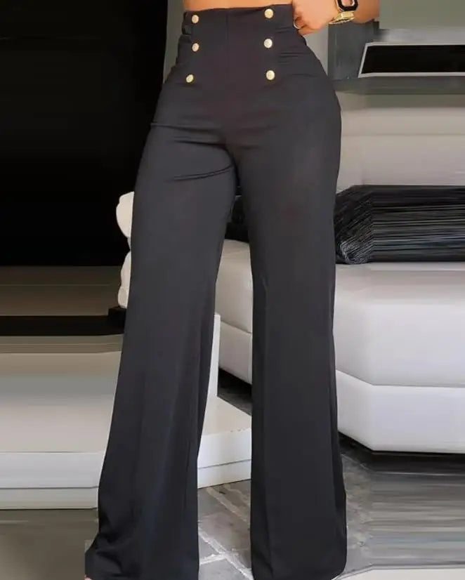 Elegant High Waist Wide Leg Bootcut Pants Summer European & American Fashion Simple Women's Flared Trousers
