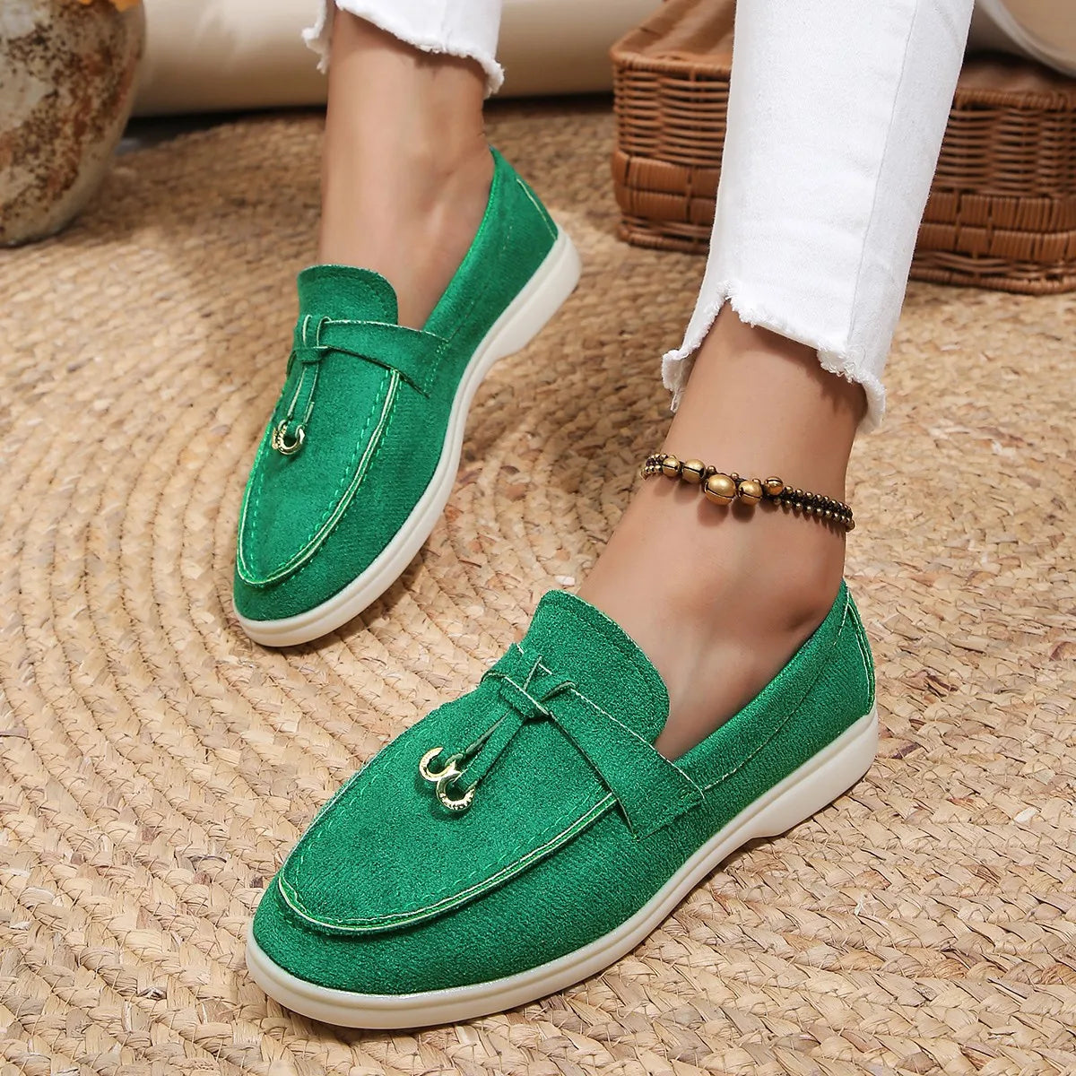New Lefu Shoes Women's Soft Leather Retro Lazy Man Step on Thick Sole Flat Bottom Comfortable Single Shoes
