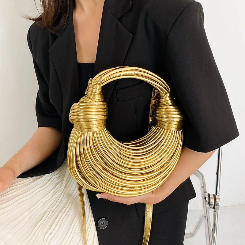 Handbags for Women New Gold Luxury Designer Brand Handwoven Noodle Bags Rope Knotted Pulled Hobo Silver Evening Clutch Chic