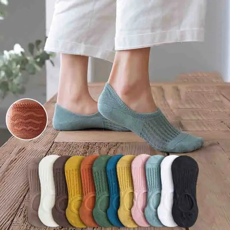5 Pairs Women's silicone invisible Boat Socks Summer Solid Color Ankle Boat Socks Female Soft Cotton Slipper Socks 35-40 EUR