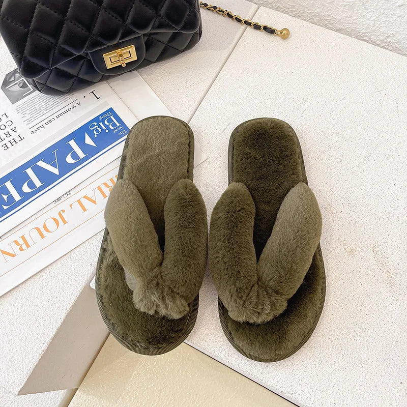 Winter Women House Slippers Faux Fur Warm Flat Shoes Female Slip Home Ladies Slippers Size 36-43