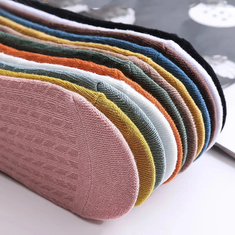 5 Pairs Women's silicone invisible Boat Socks Summer Solid Color Ankle Boat Socks Female Soft Cotton Slipper Socks 35-40 EUR