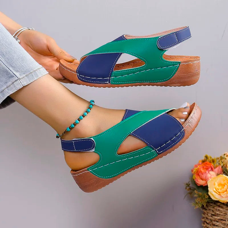 New women's contrast color sandals, pink peep toe, non-slip beach shoes, woman, comfortable platform, Roman sandals