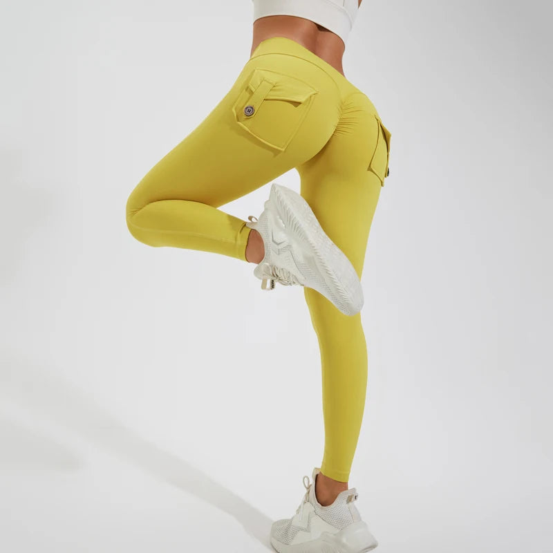 FIT Nylon Yoga Pants buttocks pocket tight pants women sports fitness pants hip lifting Breathable No T-line