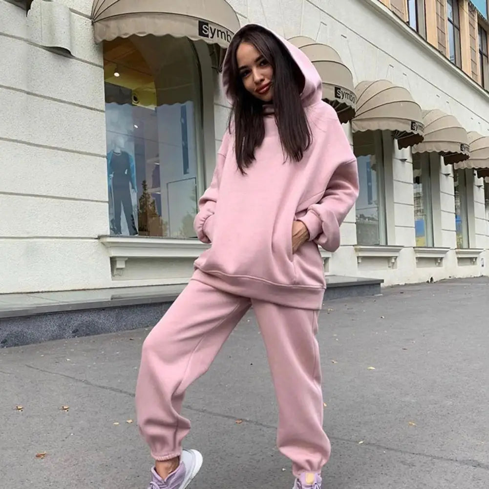 Women Tracksuit Autumn Winter Warm Hoodies Top Suit Casual Hooded Sweatshirts and Sweatpants Outfits Sweatpants 2 Piece Sets