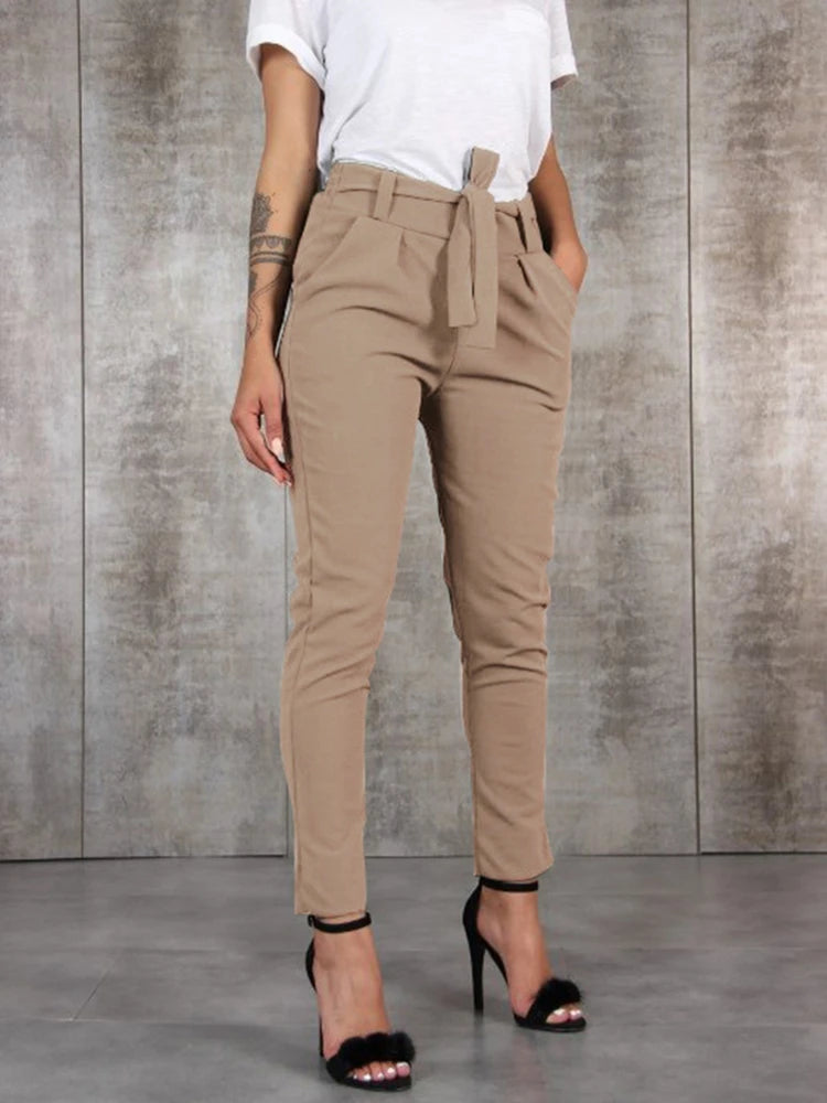 Girl Spring Summer Autumn Casual Slim Chiffon Thin Pants For Women High Waist Black Khaki Green Pants Woman Trousers