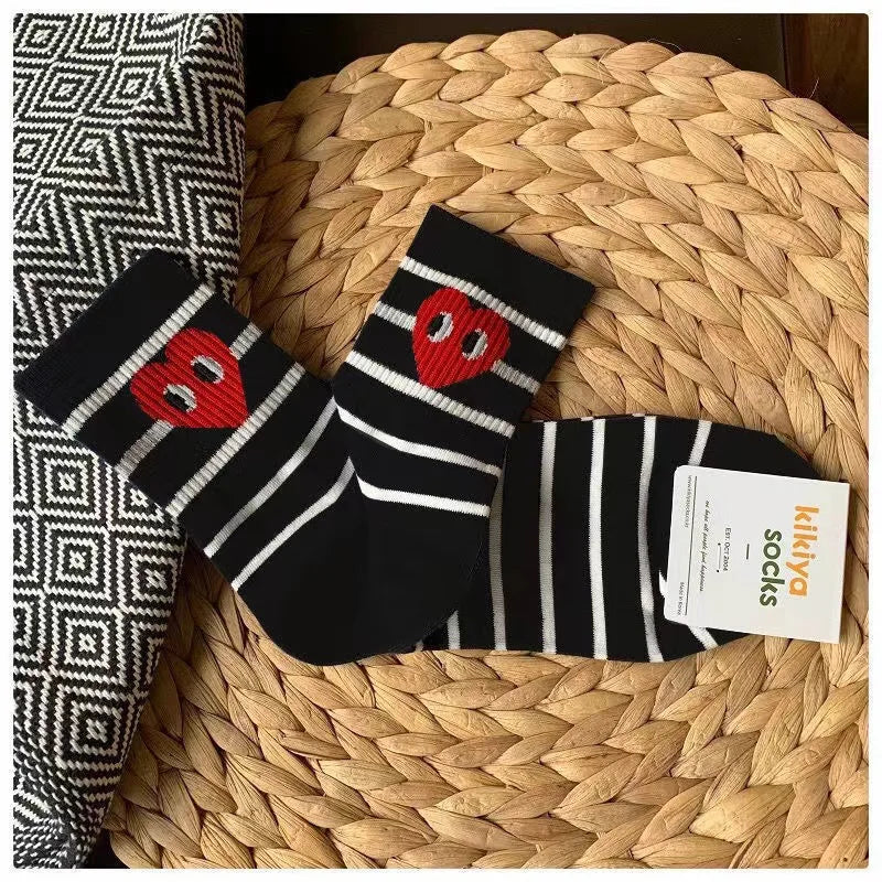 black and white striped polka dot solid color love tide socks sports ins style trend casual socks