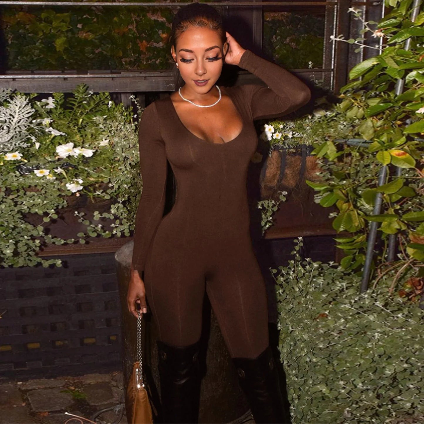 Women Sport Jumpsuit Striped Zipper Closure Long Sleeve Sport Jumpsuit Solid Color Elastic Mid Waist Skinny Gym Fitness Outfit
