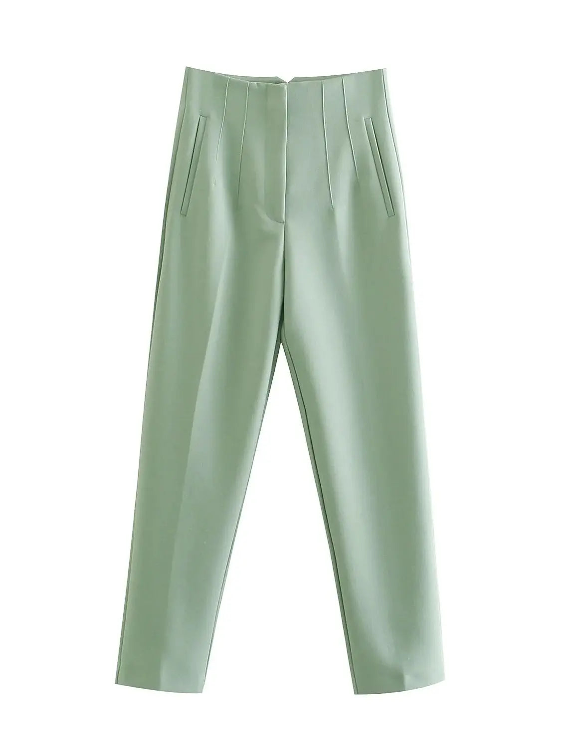 Women Light Blue Chic Fashion Office Wear Straight Pants Vintage High Waist Zipper Fly Female Trousers Fashion 2025 Pants
