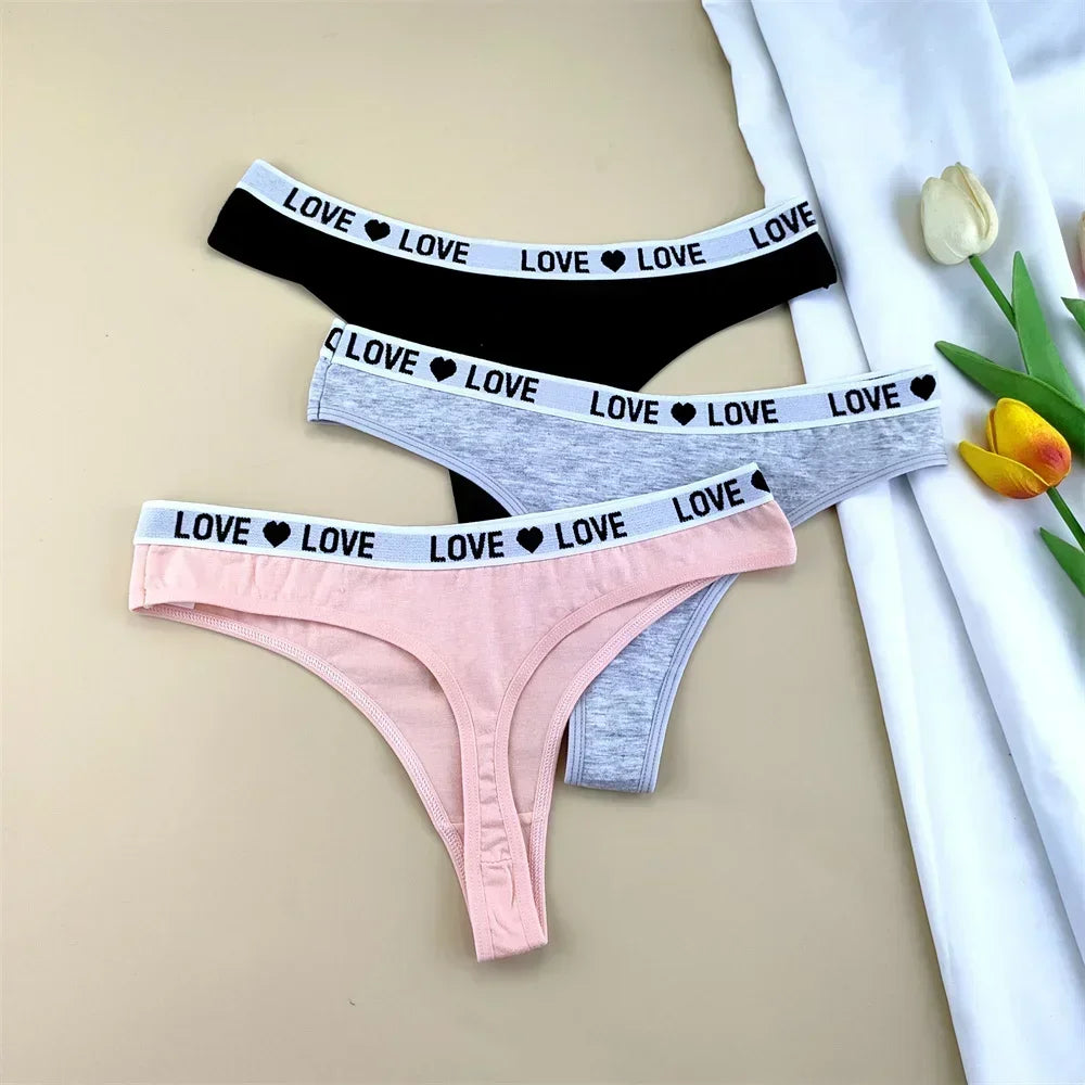 3pcs "Love" Letters Cotton Thong Sexy Ladies Panties Women's G-string Underwear Sexy Yoga Fitness T Pants