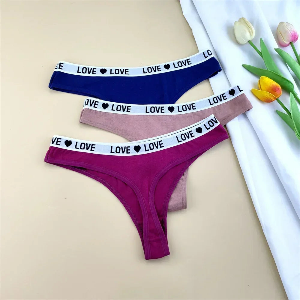 3pcs "Love" Letters Cotton Thong Sexy Ladies Panties Women's G-string Underwear Sexy Yoga Fitness T Pants