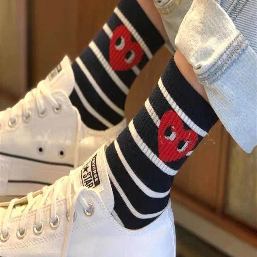 black and white striped polka dot solid color love tide socks sports ins style trend casual socks