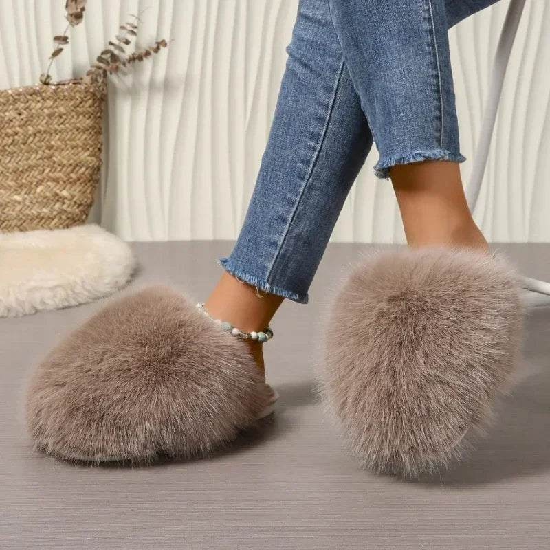 Slippers for Women Anti-slip Round Head Keep Warm One Kick Shoes for Women Suede 2024 New Light Home Slipper
