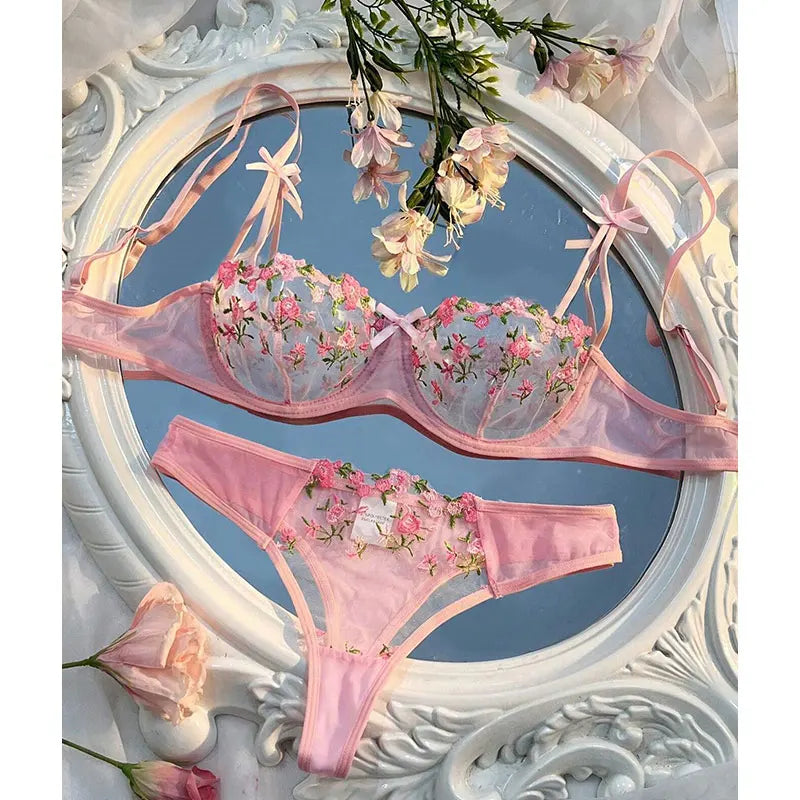 Round Up Night Beautiful Sexy Women 2-piece Floral Embroidery Underwear Sexy Erotic Lingerie Underwear Sexy Sets