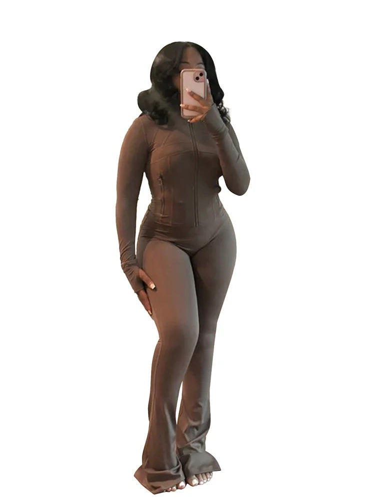 Autumn And Winter New Long Sleeves Zipper Crop top Suits Tracksuits Women's Suits Fashion Pants Female Soild 2 Piece Sets