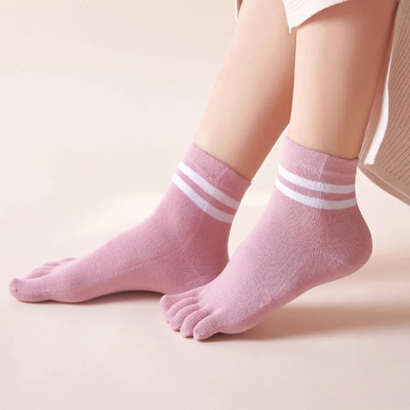 5 Pairs Spring Ankle Toes Socks Woman Girl Cotton Striped Solid Breathable Soft Elastic Invisible Socks 5 Finger Socks Harajuku