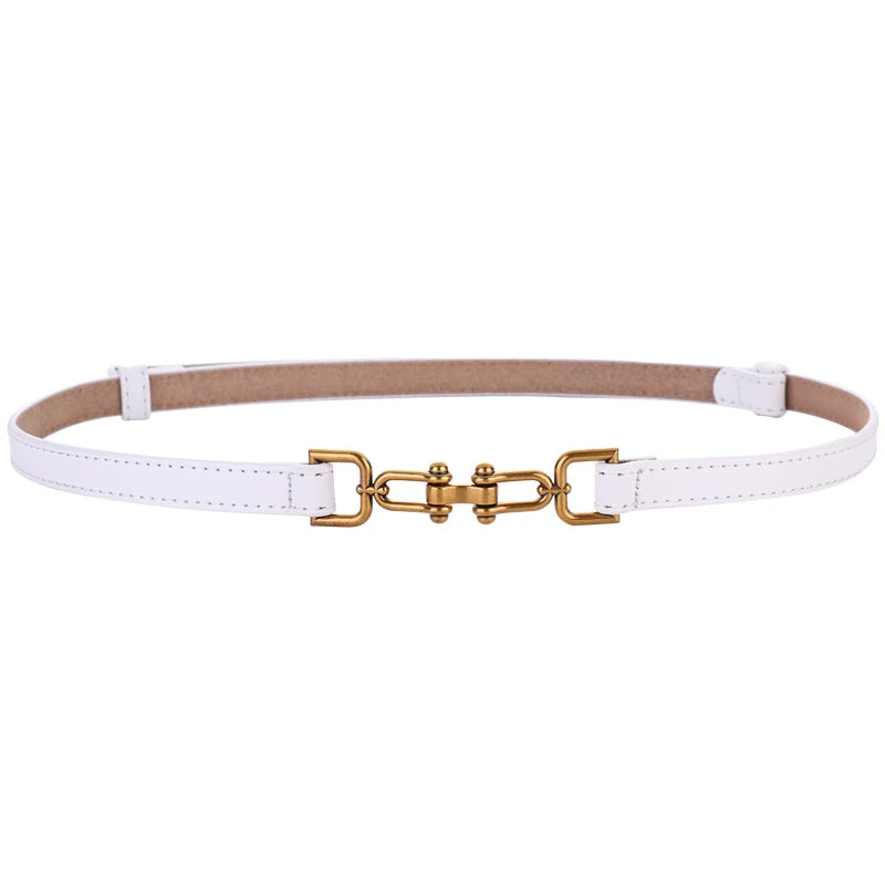 Genuine Leather Belts for Women Slim Waist Belt Patent Leather with Gold Buckle for Dress Adjustable Woman Luxury Belt