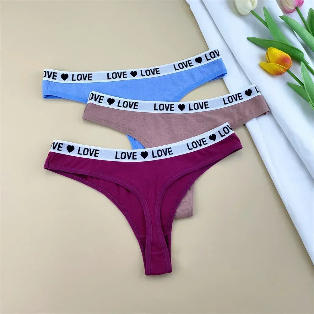 3pcs "Love" Letters Cotton Thong Sexy Ladies Panties Women's G-string Underwear Sexy Yoga Fitness T Pants