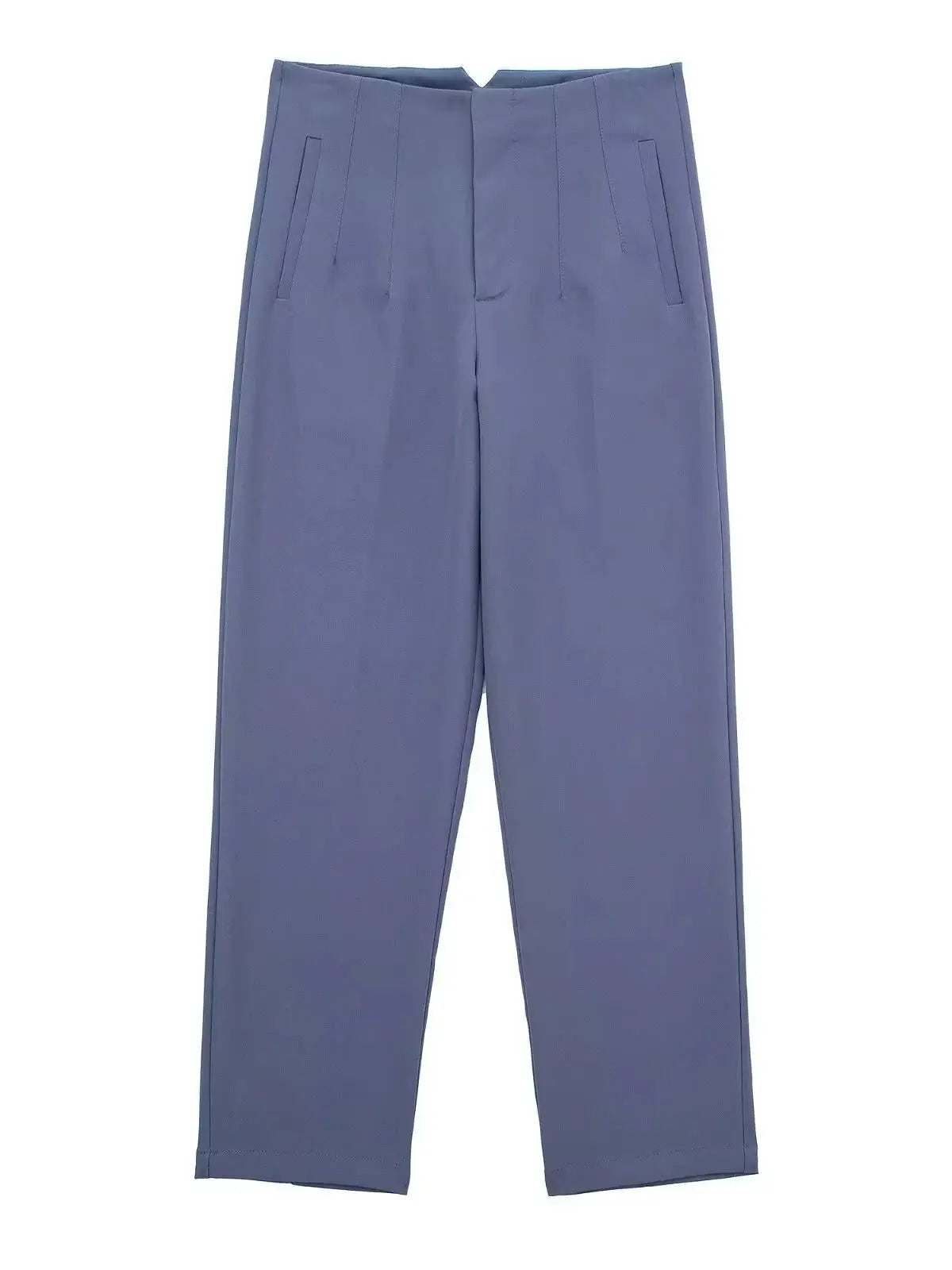 Women Light Blue Chic Fashion Office Wear Straight Pants Vintage High Waist Zipper Fly Female Trousers Fashion 2025 Pants