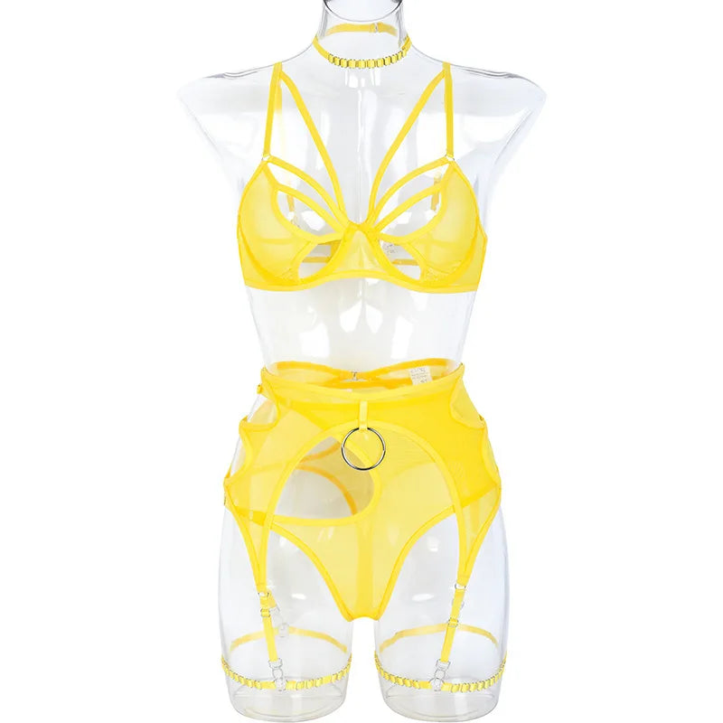 Lingerie Front Full Hollow Bra Underwear Uncensored 6 Pieces Suspenders Sexy Exotic Sets Fantasy Onlyfans Kit