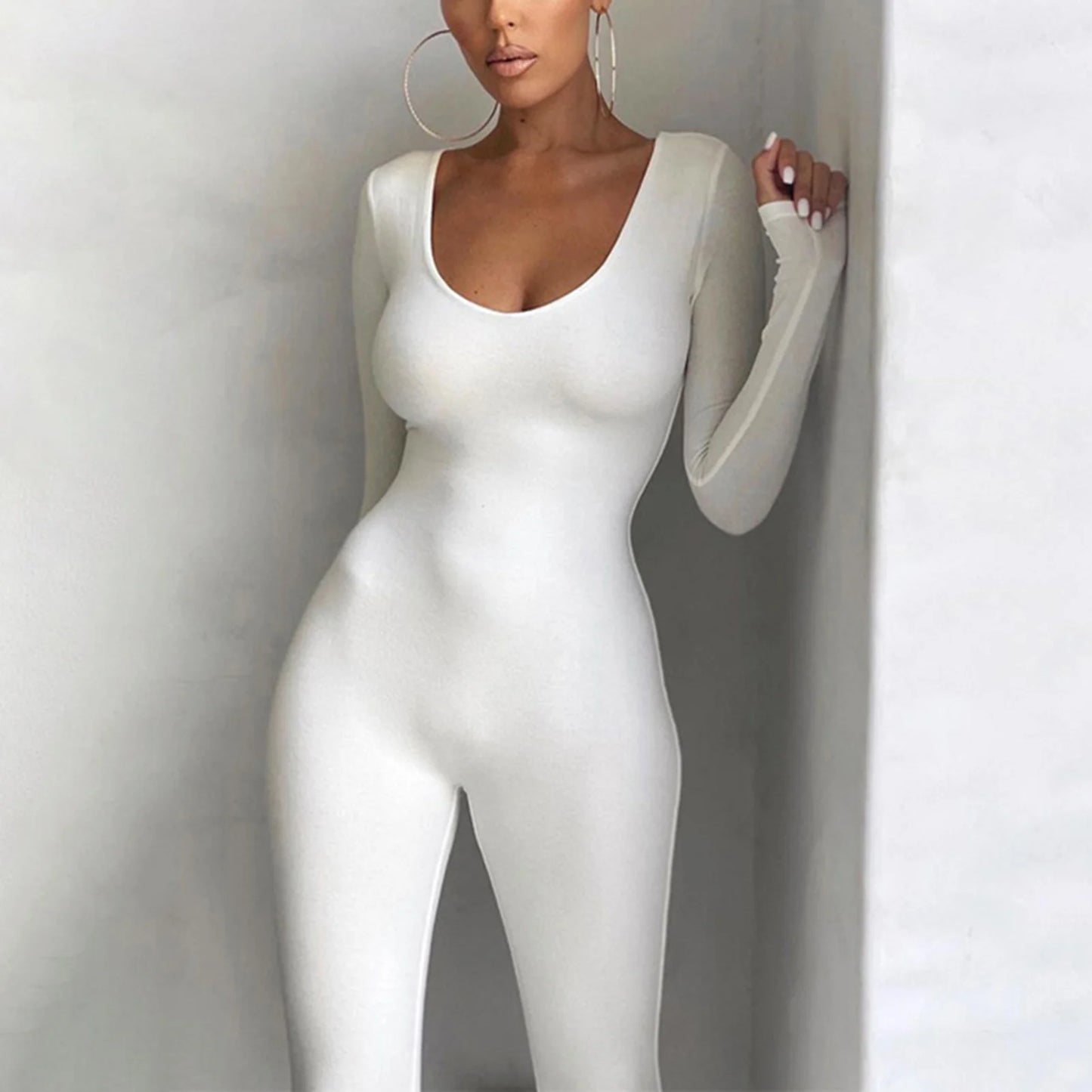 Women Sport Jumpsuit Striped Zipper Closure Long Sleeve Sport Jumpsuit Solid Color Elastic Mid Waist Skinny Gym Fitness Outfit