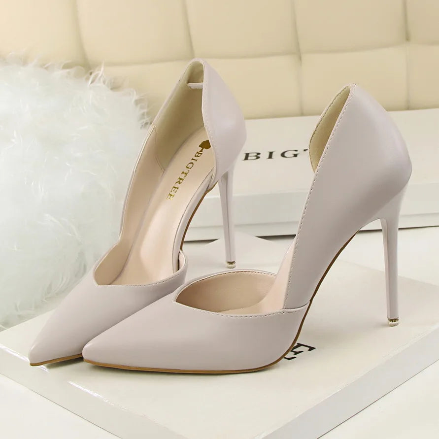 Women 10.5cm High Heels Leather Pumps Escarpins Elegant Sweet Yellow Pink Stiletto Wedding Heels Lady Quality Cheap Party Shoes