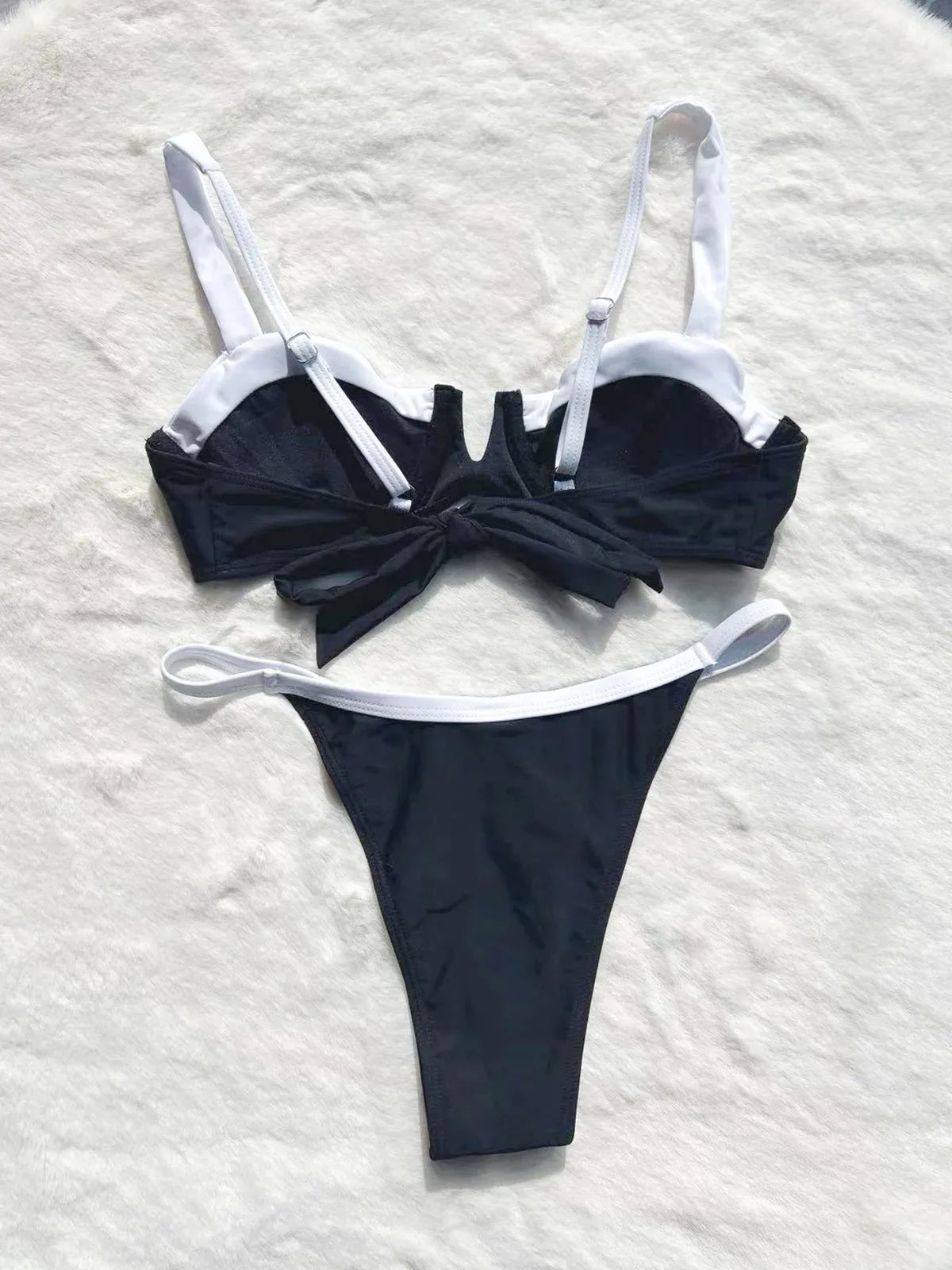 2024 European Beach Swimsuit Sexy Patchwork Backless Split Swimsuit Ladies Bikini Bathing Suit Women Beach Style Sexy Biquini