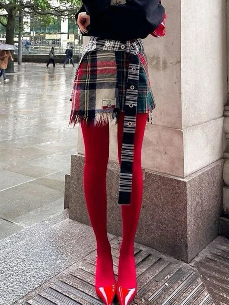 Women Bodycon Super Elastic See Through Lace Pantyhose Autumn Sexy Slim Elegant Burgundy Tights Winter