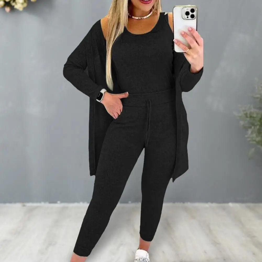 New Autumn Winter Women's Elastic Pajamas Sports Set Crop Top+Long Pants+Coat Woman 3 Pieces Suit Soft Homewear Pyjamas S-3XL