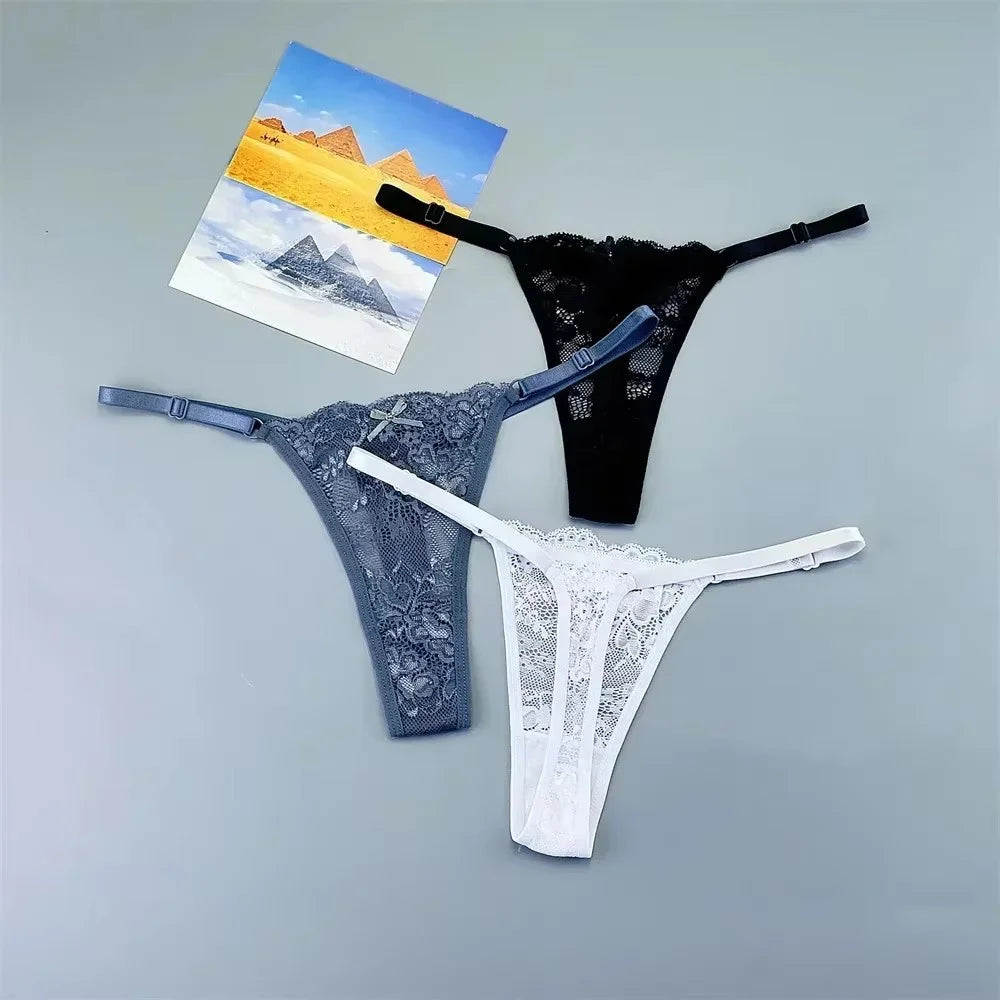 3Pcs Sexy Thongs Underwear for Women Perspective Lace G-String Panties Low Waist Plus Size Hot Wife Gift