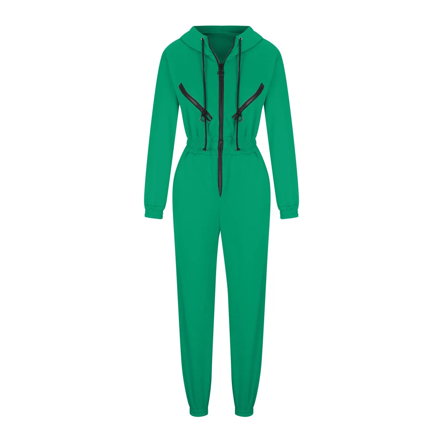 Autumn Women Monochrome Long Sleeve Jumpsuit Solid Color Zip-Up Sportswear Female Winter Casual Tracksuit Fashionable Hoodies