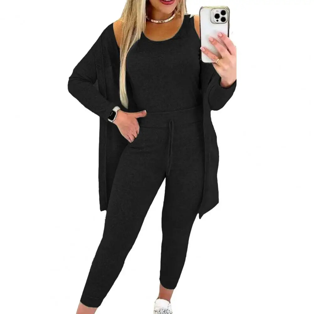 New Autumn Winter Women's Elastic Pajamas Sports Set Crop Top+Long Pants+Coat Woman 3 Pieces Suit Soft Homewear Pyjamas S-3XL