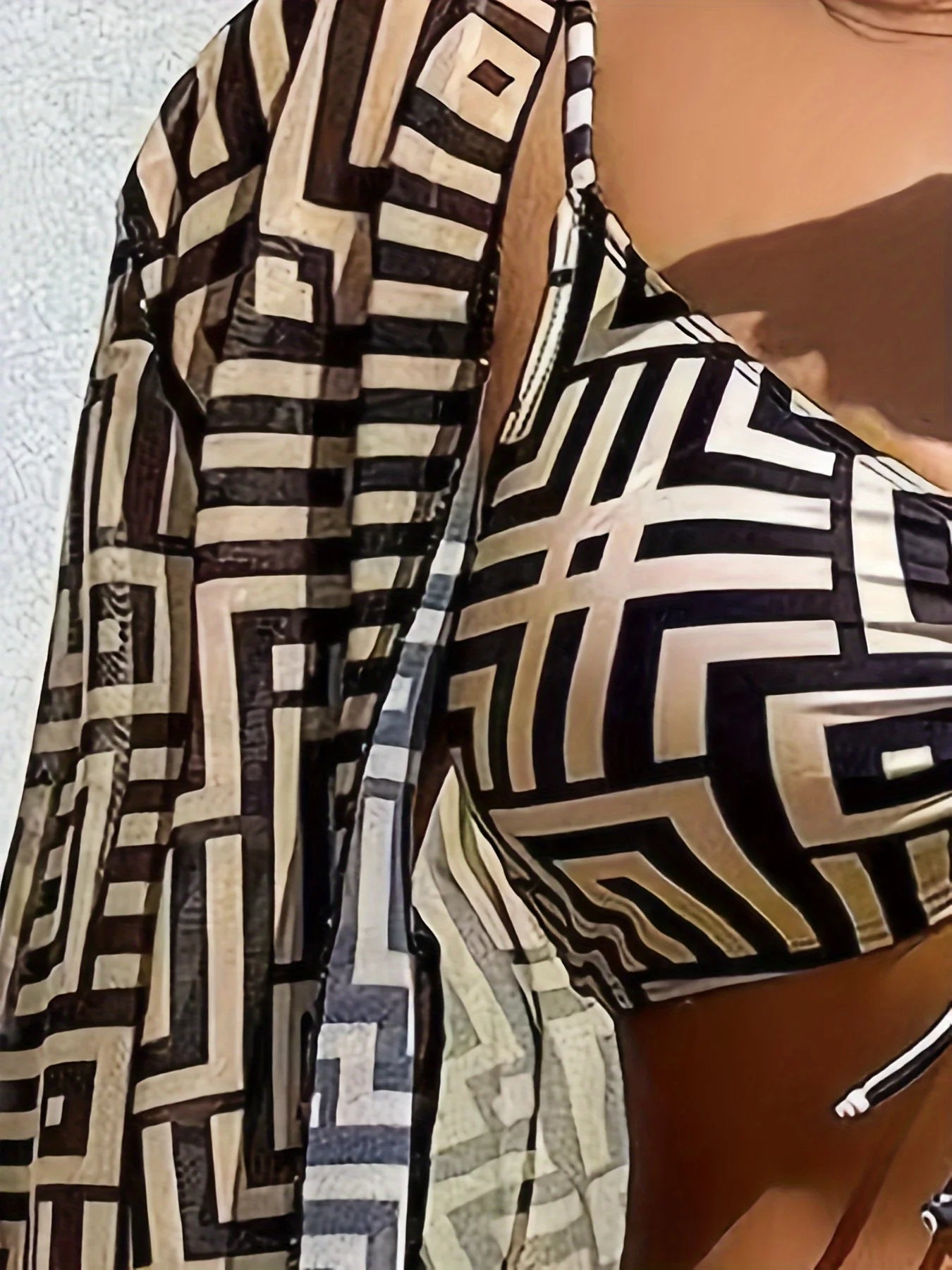 Chic Three-Piece Swimsuit Set Geometric Print, Long Sleeve Beach Cover-Up, Bikini Set for Swimming, Beachwear Swimwear Women