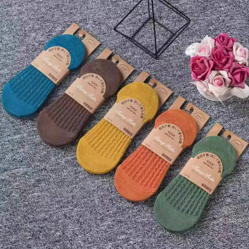 5 Pairs Women's silicone invisible Boat Socks Summer Solid Color Ankle Boat Socks Female Soft Cotton Slipper Socks 35-40 EUR