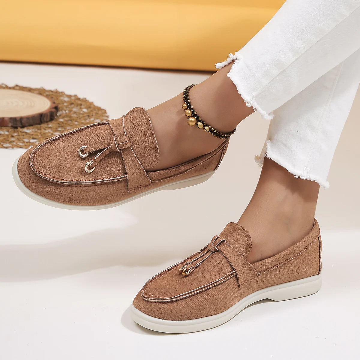New Lefu Shoes Women's Soft Leather Retro Lazy Man Step on Thick Sole Flat Bottom Comfortable Single Shoes