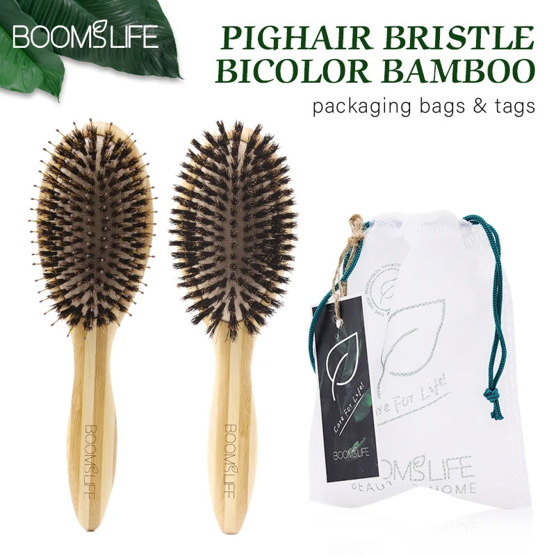 Soft Boar Bristle Hair Brush Professional Women Bamboo HairBrush Massage Bamboo Comb for Hair Beauty Care Salon Tools