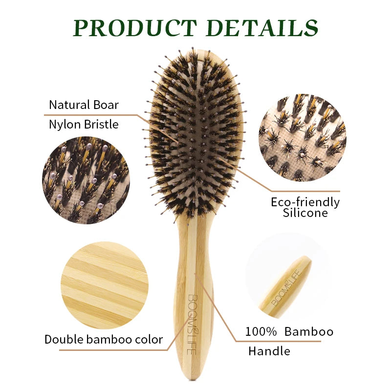 Soft Boar Bristle Hair Brush Professional Women Bamboo HairBrush Massage Bamboo Comb for Hair Beauty Care Salon Tools
