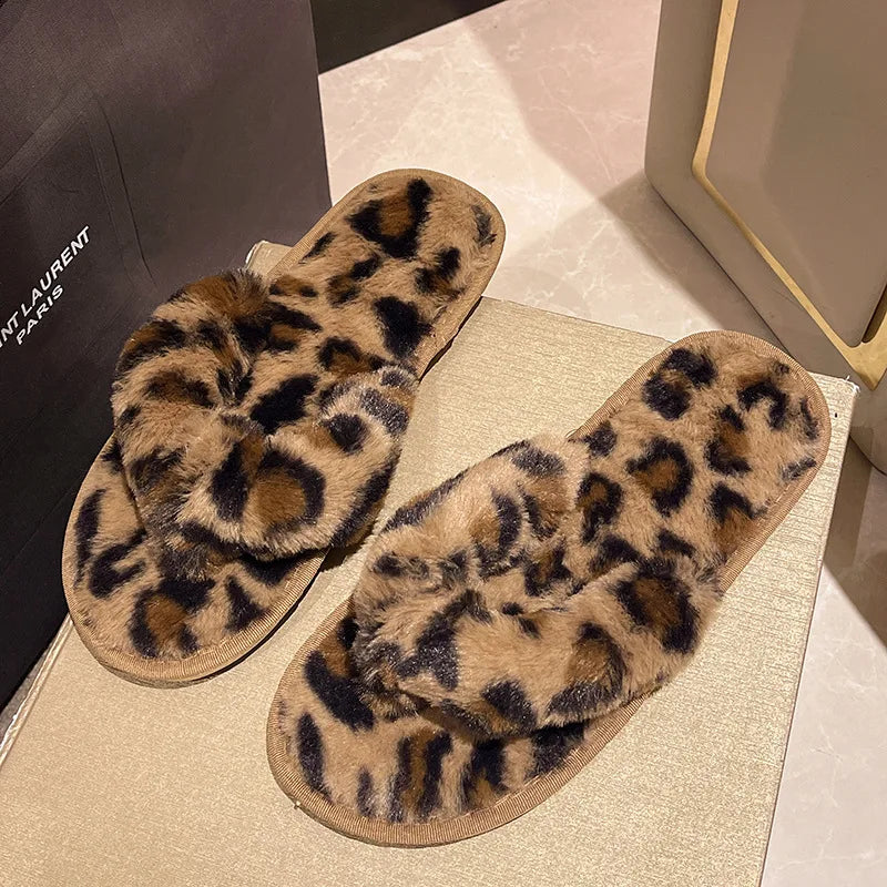 Winter Women House Slippers Faux Fur Warm Flat Shoes Female Slip Home Ladies Slippers Size 36-43