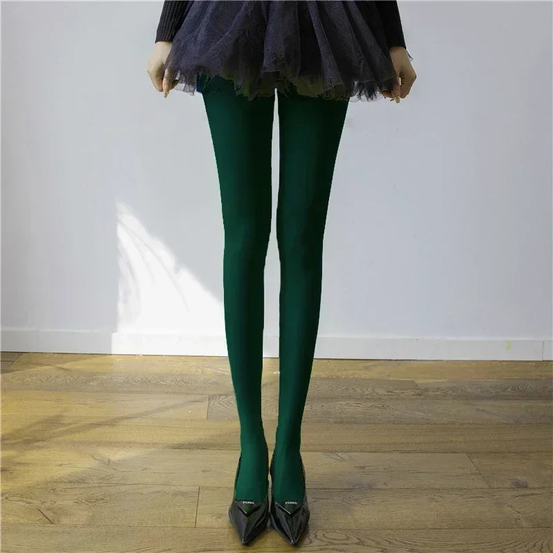 Women Bodycon Super Elastic See Through Lace Pantyhose Autumn Sexy Slim Elegant Burgundy Tights Winter